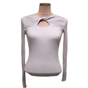 ASOS MNG Top Size Medium Beige Nude Ribbed Cutout Shirt